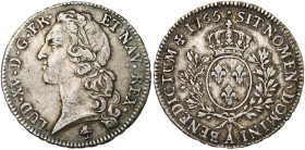 FRANCE, Royaume, Louis XV (1715-1774), AR écu au bandeau, 1765 A, Paris. D/ T. à g., ceinte d'un bandeau. R/ Ecu de France couronné, entre deux rameau...