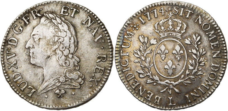 FRANCE, Royaume, Louis XV (1715-1774), AR écu à la vieille tête, 1774 L, Bayonne...
