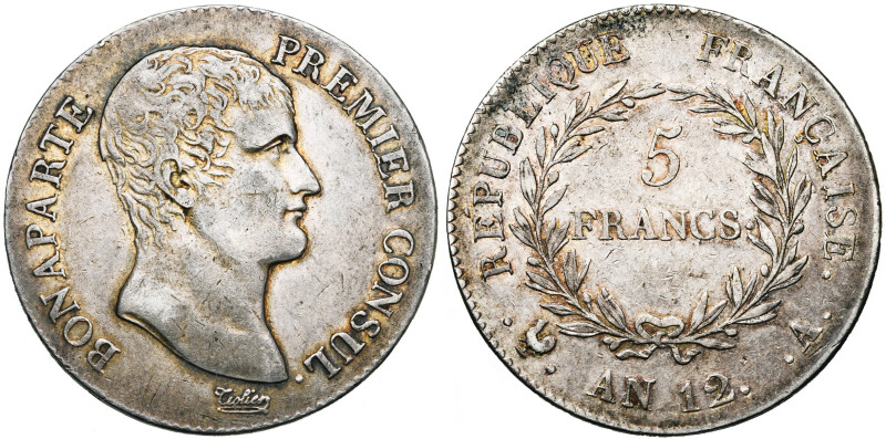 FRANCE, Consulat (1799-1804), AR 5 francs, an 12 A, Paris. Gad. 577.

Très Bea...