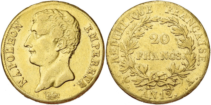 FRANCE, Napoléon Ier (1804-1814), AV 20 francs, an 12 A, Paris. Gad. 1021; Fr. 4...