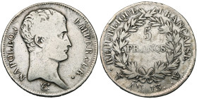 FRANCE, Napoléon Ier (1804-1814), AR 5 francs, an 13 W, Lille. Gad. 580. Rare.

Beau / Fine