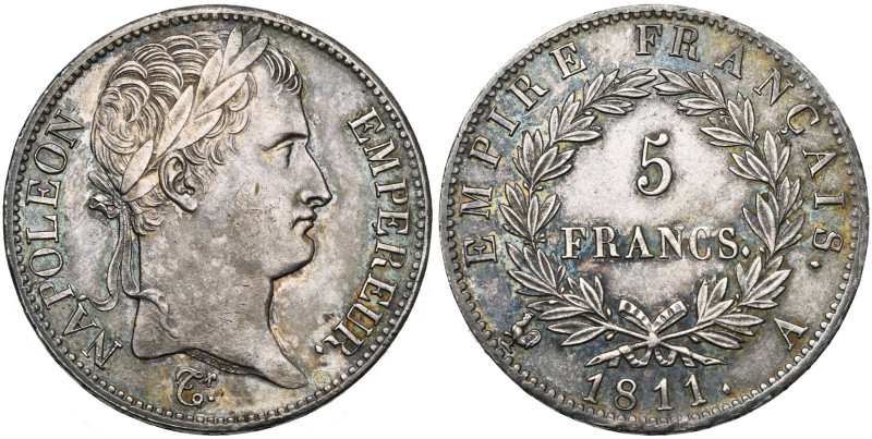 FRANCE, Napoléon Ier (1804-1814), AR 5 francs, 1811 A, Paris. Gad. 584. Patine c...
