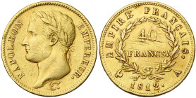 FRANCE, Napoléon Ier (1804-1814), AV 40 francs, 1812 A, Paris. Gad. 1084; Fr. 505. Traces d'ajustage.

Très Beau / Very Fine