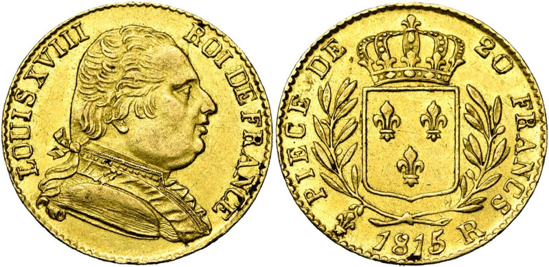 FRANCE, Louis XVIII en exil (1815), AV 20 francs, 1815 R, Londres. Gad. 1027; Fr...