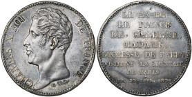 FRANCE, Charles X (1824-1830), AR module de 5 francs, 1825. Visite du prince de Salerne et de la duchesse de Berry à la Monnaie de Paris. Gad. 645a; M...