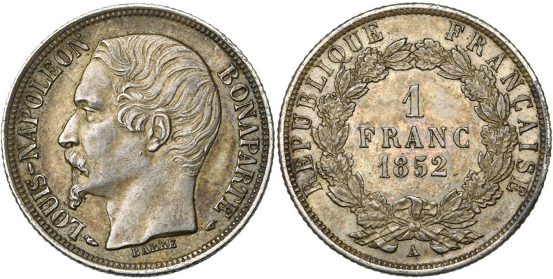 FRANCE, Deuxième République (1848-1852), AR 1 franc, 1852 A, Paris. Louis-Napolé...