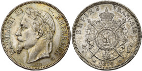 FRANCE, Napoléon III (1852-1870), AR 5 francs, 1870 A, Paris. Gad. 739. Petits coups sur la tranche.

Superbe / Extremely Fine