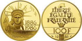 FRANCE, Cinquième République (1959-), AV 100 francs or, 1986. Liberté. Gad. 901; Fr. 602. Ecrin et certificat.

Flan poli / Proof