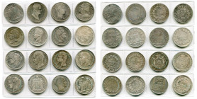 FRANCE, lot de 16 p. en argent: 5 francs an 5 A, an 12 M, 1811 B, 1814 L, 1823 W, 1825 B, 1830 A, 1831 A, 1850 A, 1852 A, 1855 A, 1868 A, 1871 K, 1873...