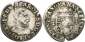 FRANCE, LORRAINE, Duché, Charles III (1545-1608), AR quart de teston, 1584, Nancy. D/ B. âgé et cuir. à d. R/ Ecu couronné, accosté de deux croix de L...