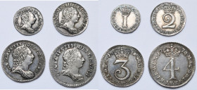 GRANDE-BRETAGNE, Georges III (1760-1820), AR maundy set (4 p.: 1, 2, 3 et 4 pence), 1772. S. 3762.

Superbe / Extremely Fine