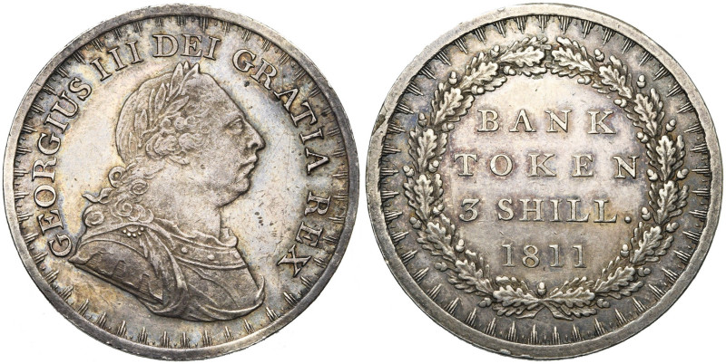 GRANDE-BRETAGNE, Georges III (1760-1820), AR 3 shillings, 1811. Bank of England....