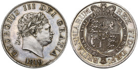 GRANDE-BRETAGNE, Georges III (1760-1820), AR demi-couronne, 1819. Petite tête. S. 3789. Belle patine.

Superbe à Fleur de Coin / Extremely Fine - Un...