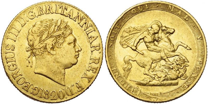 GRANDE-BRETAGNE, Georges III (1760-1820), AV souverain, 1820. S. 3785C; Fr. 371....
