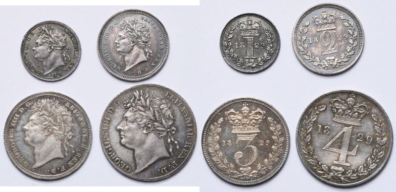 GRANDE-BRETAGNE, Georges IV (1820-1830), maundy set (4 p.: 1, 2, 3 et 4 pence), ...