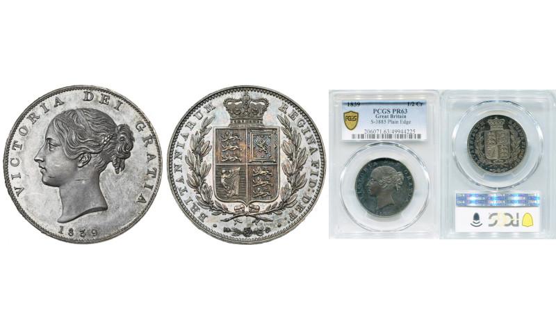 GRANDE-BRETAGNE, Victoria (1837-1901), AR demi-couronne, 1839. Premier type à la...