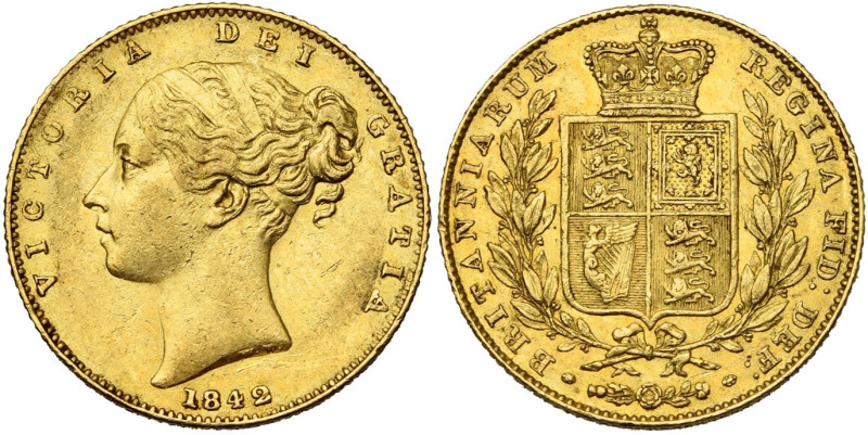 GRANDE-BRETAGNE, Victoria (1837-1901), AV souverain à l'écu, 1842. S. 3852.

T...