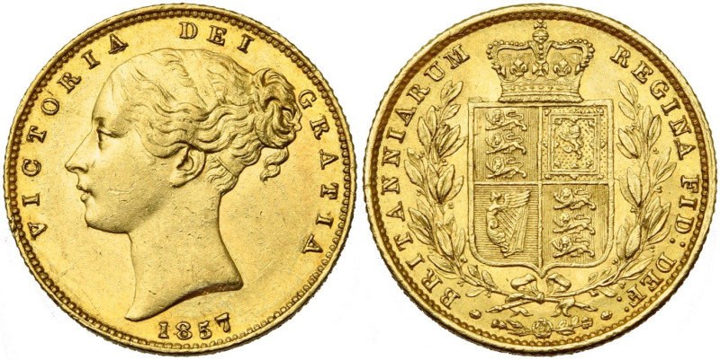 GRANDE-BRETAGNE, Victoria (1837-1901), AV souverain à l'écu, 1857. S. 3852D.

...