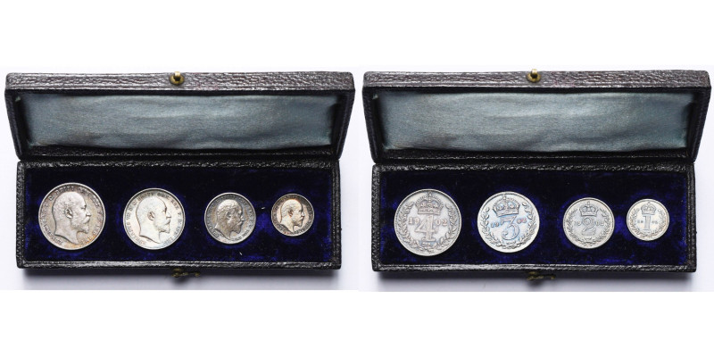 GRANDE-BRETAGNE, Edouard VII (1901-1910), maundy set (4 p.: 1, 2, 3 et 4 pence),...