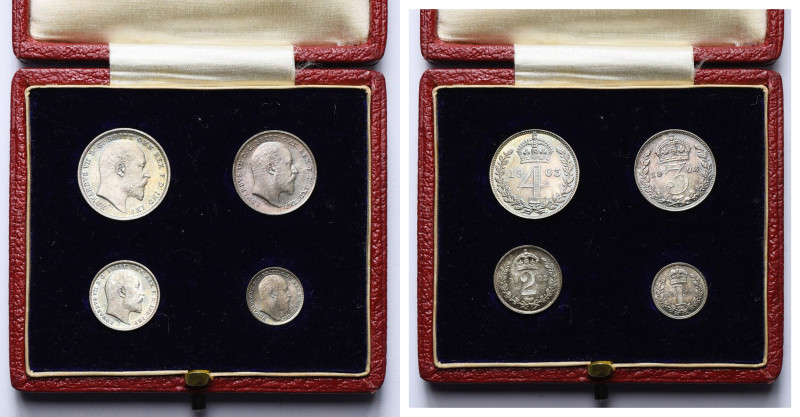 GRANDE-BRETAGNE, Edouard VII (1901-1910), maundy set (4 p.: 1, 2, 3 et 4 pence),...