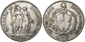 ITALIE, GENES, République Ligure (1798-1805), AR 8 lire, 1804, an 7. M. 85; M.I.R. 379/3. Légère faiblesse de frappe et fines traces d'ajustage.

Tr...