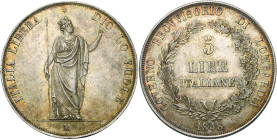 ITALIE, LOMBARDIE, Gouvernement révolutionnaire provisoire (1848), AR 5 lire, 1848 M, Milan. Crippa 3/A; M. 425; Dav. 206. Belle patine.

Superbe / ...