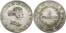 ITALIE, LUCQUES et PIOMBINO, Elisa et Félix (1805-1814), AR 5 franchi, 1805, Florence. Petits bustes. Avec point après la date et après PIOMBINO. M. 4...