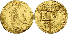 ITALIE, MILAN, Philippe II d'Espagne (1561-1598), AV doppia, 1594. D/ B. r. et dr. à d. Date à l'ex. R/ Ecu couronné, écartelé de Sicile-Milan. Crippa...