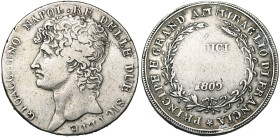 ITALIE, NAPLES, Joachim Murat (1808-1815), AR 12 carlini (piastre), 1809. NAPOL. RE au droit et rosette au revers. M. 411; G. 1; Dav. 166. Rare. Frapp...