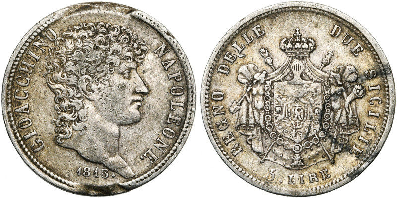 ITALIE, NAPLES, Joachim Murat (1808-1815), AR 5 lire, 1813. Point après la date,...