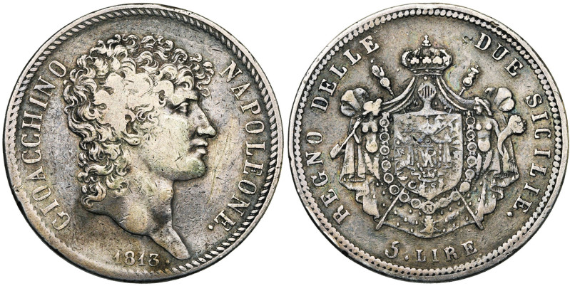 ITALIE, NAPLES, Joachim Murat (1808-1815), AR 5 lire, 1813. Point après la date,...