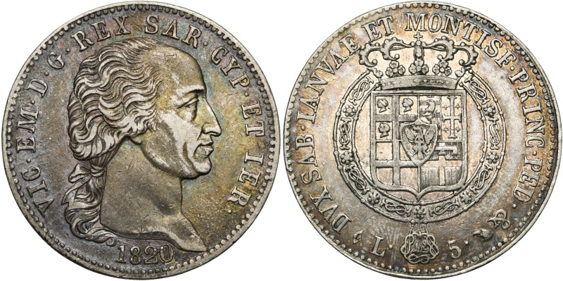 ITALIE, SAVOIE et SARDAIGNE, Victor Emmanuel Ier (1802-1821), AR 5 lire, 1820 L,...