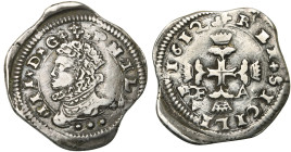 ITALIE, SICILE, Philippe III (1598-1621), AR 3 tari, 1612, Messine. D/ B. cuir. et couronné à g. En dessous, trois globules. R/ Croix feuillue et cour...