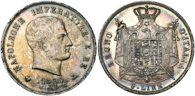 ITALIE, Royaume, Napoléon Ier (1804-1814), AR 5 lire, 1814 M, Milan. Hallebardes à pointes triangulaires. M. 230; G. 124. Fines griffes au droit. Bell...