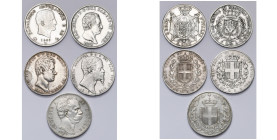 ITALIE, lot de 5 p.: Napoléon Ier, 5 lire, 1809 M; Savoie, Charles Félix, 5 lire, 1830, Gênes; Charles Albert, 5 lire, 1844, Gênes; Victor Emmanuel II...