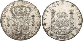 MEXIQUE, Charles III (1759-1788), AR 8 reales, 1766 MF, Mexico. D/ Ecu couronné. R/ Deux globes couronnés entre les colonnes d'Hercule. Grove 1226; A....