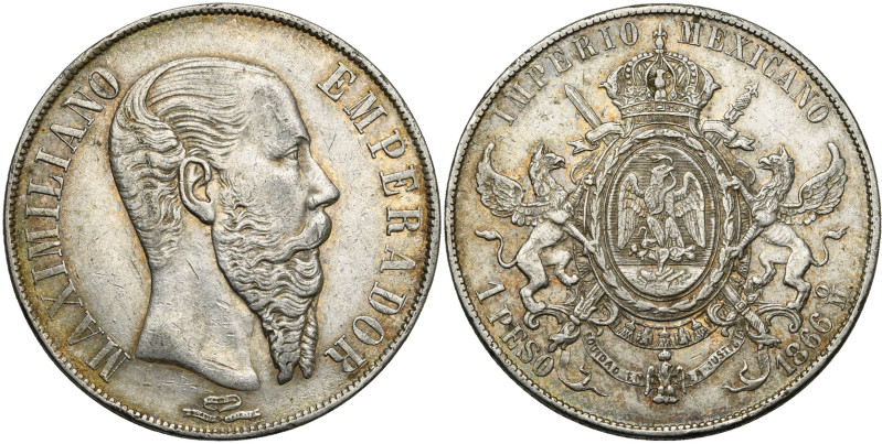 MEXIQUE, Maximilien, empereur (1864-1867), AR peso, 1866 Mo, Mexico. Grove 5442....