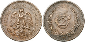 MEXIQUE, Etats-Unis (1905-), AV 5 centavos, 1917, Mexico. K.M. 422. Rare.

Très Beau / Very Fine