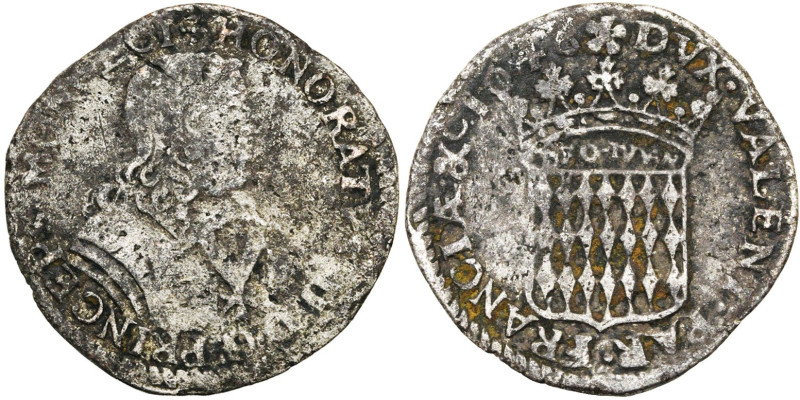 MONACO, Honoré II (1604-1662), Billon 3 sols (pezzetta), 1648. Rosette initiale....