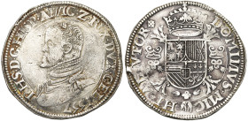 NEDERLAND, GELDERLAND, Hertogdom, Philips II (1555-1592), AR Philipsdaalder, 1557, Nijmegen. Met titel van koning van Engeland. Vz/ Geharnast bb. l. J...