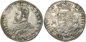 NEDERLAND, GELDERLAND, Hertogdom, Philips II (1555-1592), AR Philipsdaalder, 1561, Nijmegen. Zonder titel van Engeland. Vz/ Geharnast bb. l. PHILIPPVS...