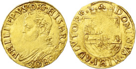 NEDERLAND, HOLLAND, Graafschap, Philips II (1555-1581), AV halve gouden reaal, z.j. (1560-1562), Dordrecht. Met PHILIPPVS op vz. en roosje op kz. Vz/ ...