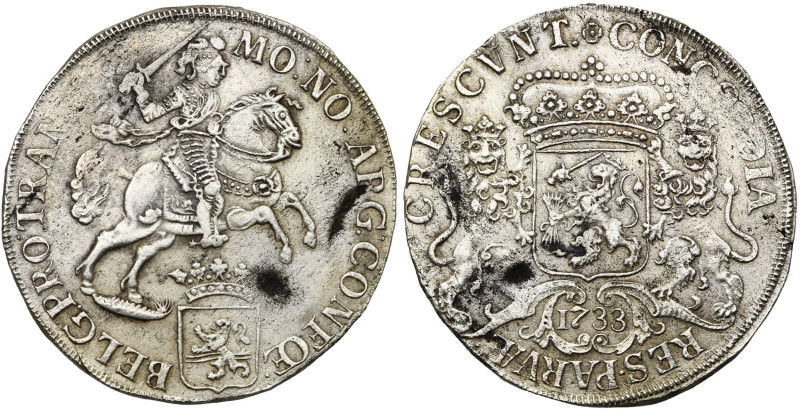 NEDERLAND, OVERIJSSEL, Provincie, AR dukaton (zilveren rijder), 1733. Vz/ Rijder...