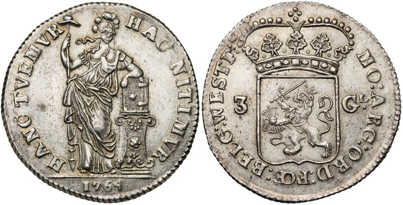 NEDERLAND, WEST-FRIESLAND, AR Nederlandse 3 gulden, 1764. Vz/ Nederlandse maagd ...