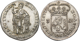 NEDERLAND, WEST-FRIESLAND, AR Nederlandse 3 gulden, 1764. Vz/ Nederlandse maagd met speer en vrijheidshoed. Kz/ Gekroond Generaliteitswapen tussen de ...