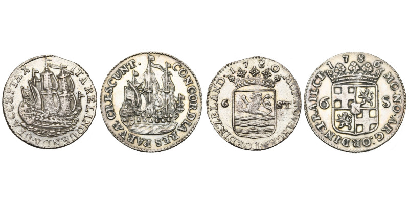 NEDERLAND, lot van 2 st.: scheepjesschelling, 1780, Zeeland en 1786, Utrecht. Ve...