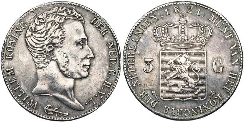 NEDERLAND, Koninkrijk, Willem I (1815-1840), AR 3 gulden, 1821, Utrecht. Sch. 24...