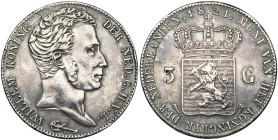 NEDERLAND, Koninkrijk, Willem I (1815-1840), AR 3 gulden, 1821, Utrecht. Sch. 243; Dav. 233. Deukjes aan de rand.

bijna Zeer Fraai / about Very Fin...