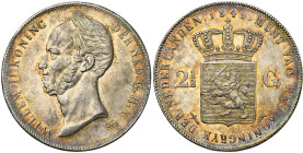 NEDERLAND, Koninkrijk, Willem II (1840-1849), AR 2 1/2 gulden, 1849. Sch. 516. Mooie patina. Tikjes aan de rand.

Prachtig / Extremely Fine