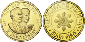 PHILIPPINES, République (1946-), AV 5000 piso, 1977. Ferdinand et Imelda Marcos. Fr. 8. 68,74 g. Ecrin et certificat.

Flan poli / Proof